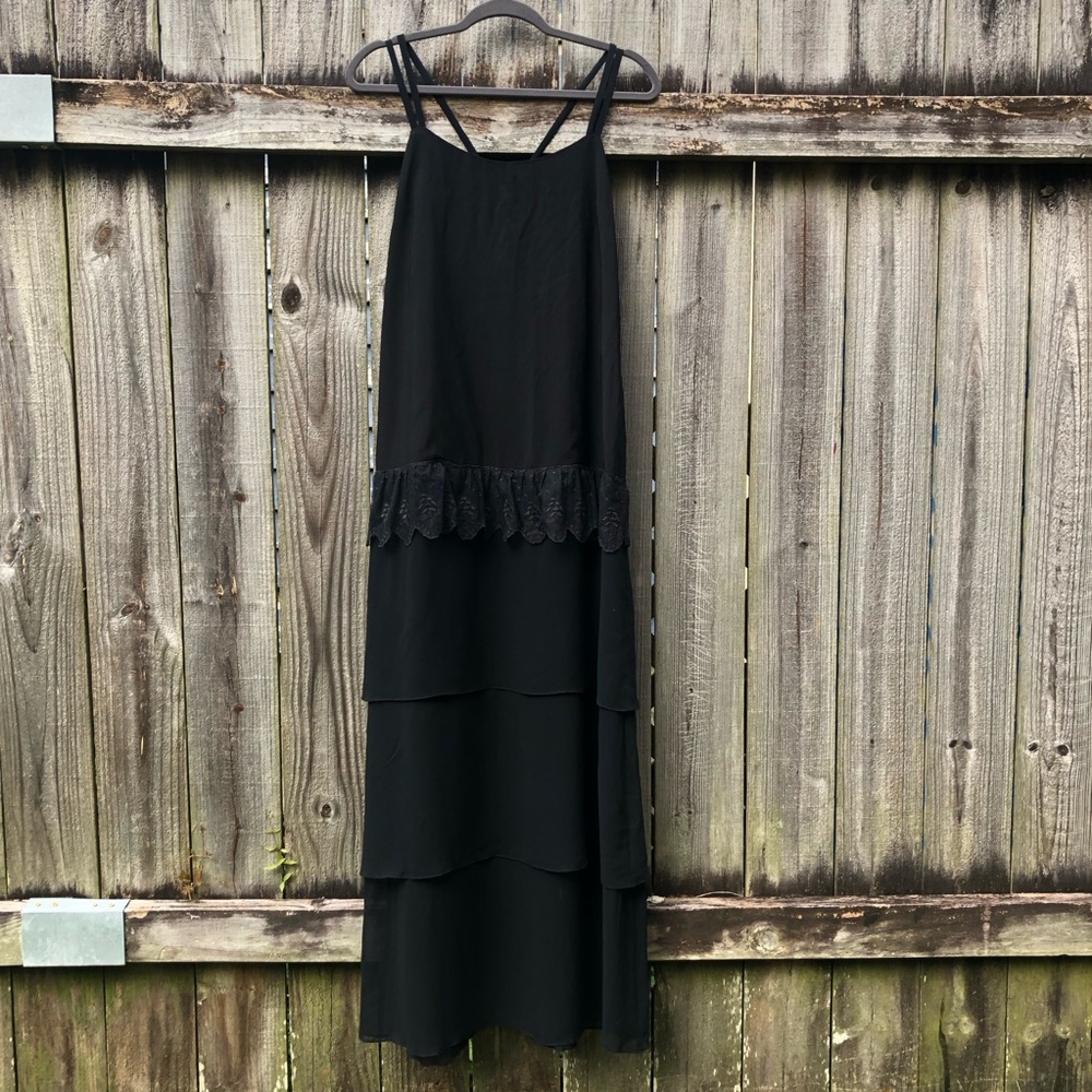 Piano Piano Dolce Carlotta Tiered Maxi Dress Size 12 Black Deadstock Sleeveless